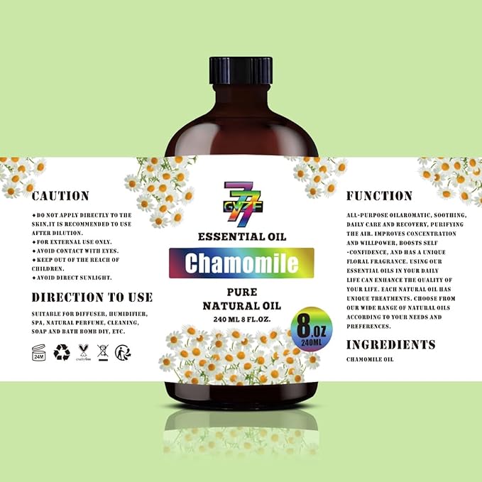 Chamomile Essential Oil (8 oz / 240 ml) – Chamomile Oils for diffusers, humidifiers, Home Baths, Cleaning Products, Yoga, DIY Soaps and DIY Scented Candles