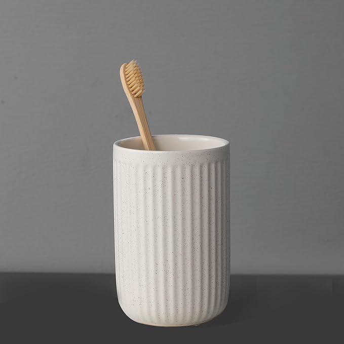 Toothbrush Holders for Bathrooms - 1 Cups Ceramic Toothbrush Toothpaste Holders, Beige Bathroom Tumbler Cups Reusable Toothbrush Mouthwash Cup, Bathroom Counter Organizer