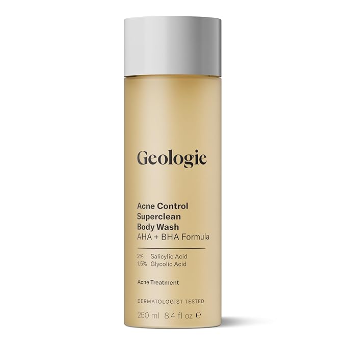 Geologie Acne Control Body Wash | Exfoliating AHA + BHA Cleanser for Men & Women | Reduces Bacne & Body Breakouts | Salicylic Acid + Glycolic Acid | 8.4 Fl Oz