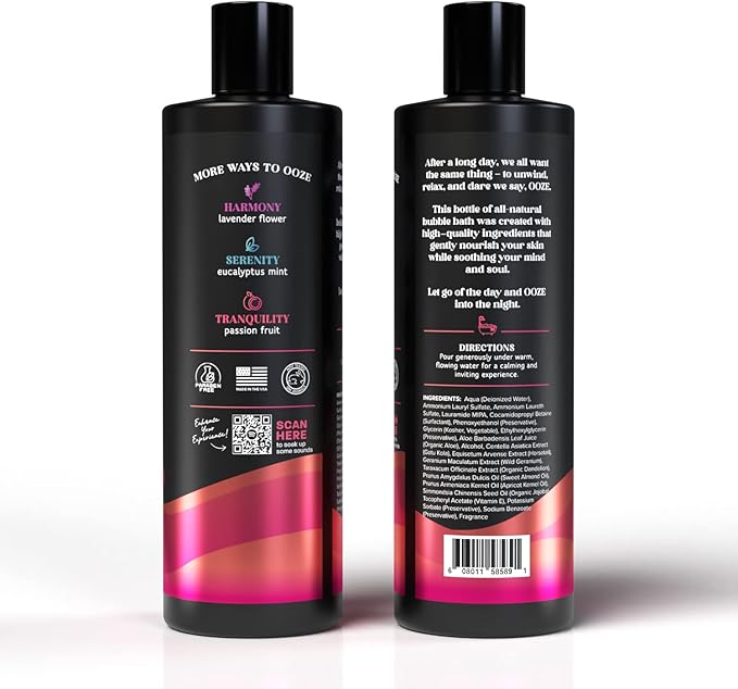 OOZE Passion Fruit Bubble Bath (473ml) - Bubble Bath for Women, Fresh, Uplifting & Rejuvenating - Self-Care & Wellness - Zero Parabens Foaming Bath for Women, Cruelty-Free, Made in The USA