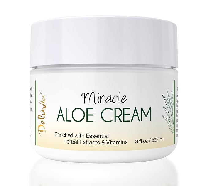 Deluvia Miracle Aloe Cream | Face & Body Moisturizer with Vitamin E & Organic Aloe Vera | Hydrating, Soothing for Dry Skin, Anti-Wrinkle, Acne Scars, Rosacea, Psoriasis, Eczema - 8 oz