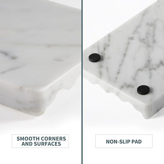 Soap Holder, Marble Soap Dish for Shower, Bar Soap Holder with Water Ripple Design, Easy Cleaning Soap Saver for Kitchen Sink，Bathroom, Executive Italian Natural Stone Soap Tray(Bianco Carrara)