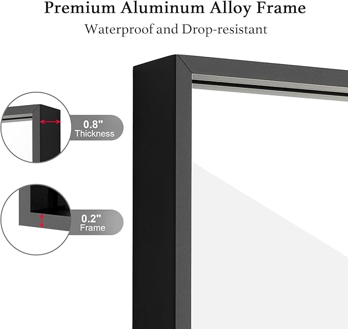 24x32 Inch Black Bathroom Mirror, Copper-Free Aluminum Alloy Frame Vanity Mirror, Rectangle Wall Mounted Modern Mirror for Bedroom/Living Room/Porch Horizontal or Vertical