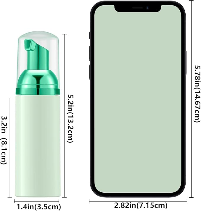 Lil Ray 2 Oz Empty Green Foam Pump Bottle, Travel Foamer Soap Dispenser for Lash Shampoo, Hand Soap, Foaming Cleaner(Green Pump, 12 PCS)