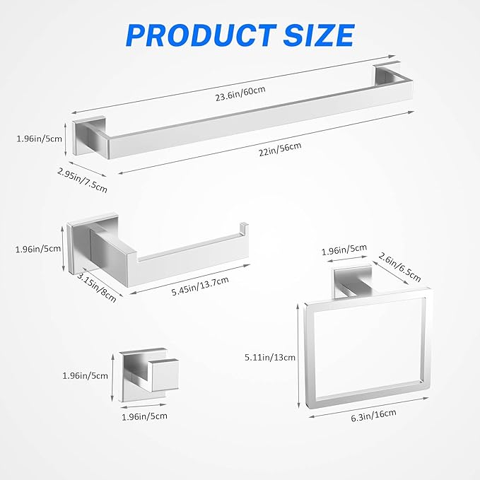 Brushed Nickel Bathroom Hardware Accessories Set 10-Piece Brushed Towel Bar Set Bath Towel Holder Set Stainless Steel Wall Mounted Towel Rack Set,23.6 in