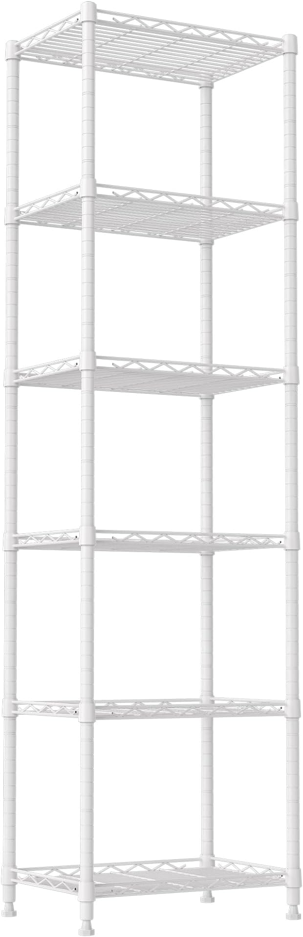 REGILLER 6 Wire Shelving Steel Storage Rack Adjustable Unit Shelves for Laundry Bathroom Kitchen Pantry Closet(White,11.7" D x 16.8" W x 63" H)