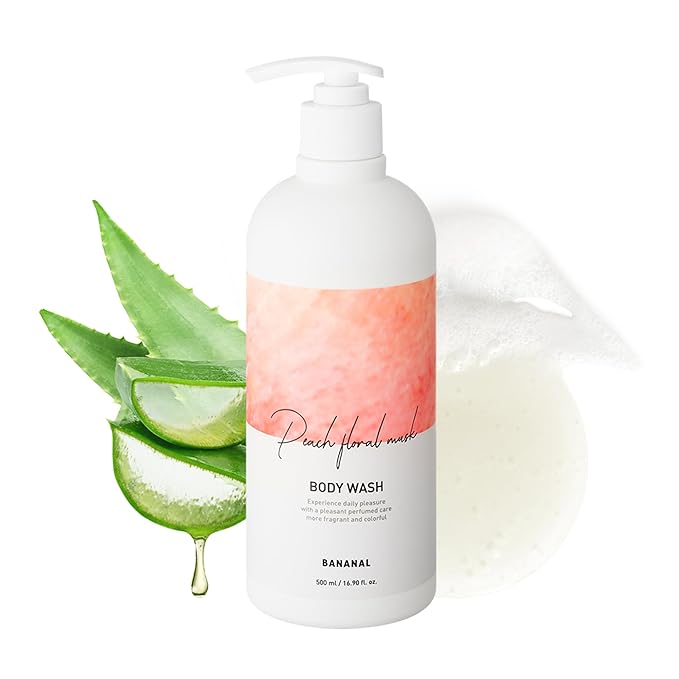 Korean Body Wash with Hyaluronic Acid & Aloe – Hydrating Moisturizing Cleanser for All Skin – Infused with Natural Extracts – Paraben & Silicone-Free – Peach Floral Musk, 500ml / 16.9 fl oz