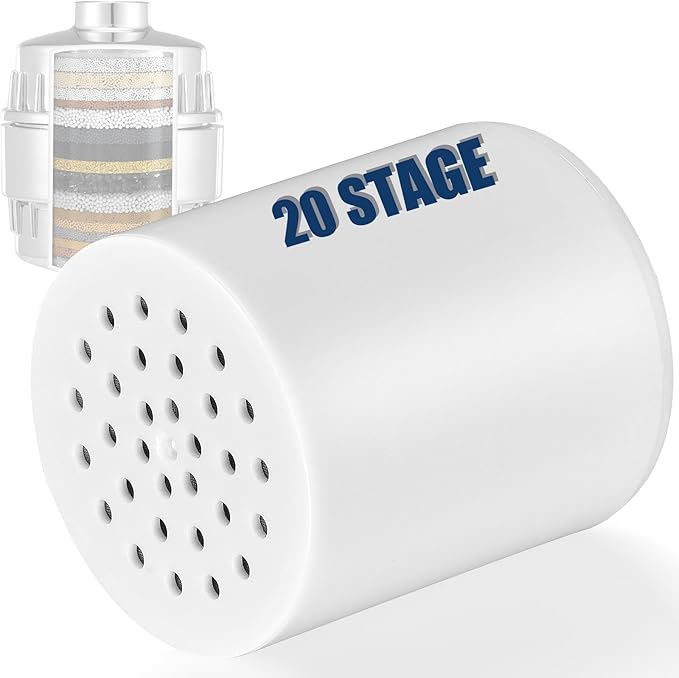 20 Stage Shower Filter Replacement Cartridge - Shower Head Filter Replacement Cartridge for Hard Water, Chlorine, Heavy Metals, High Output Shower Water Softener, 1 Pack