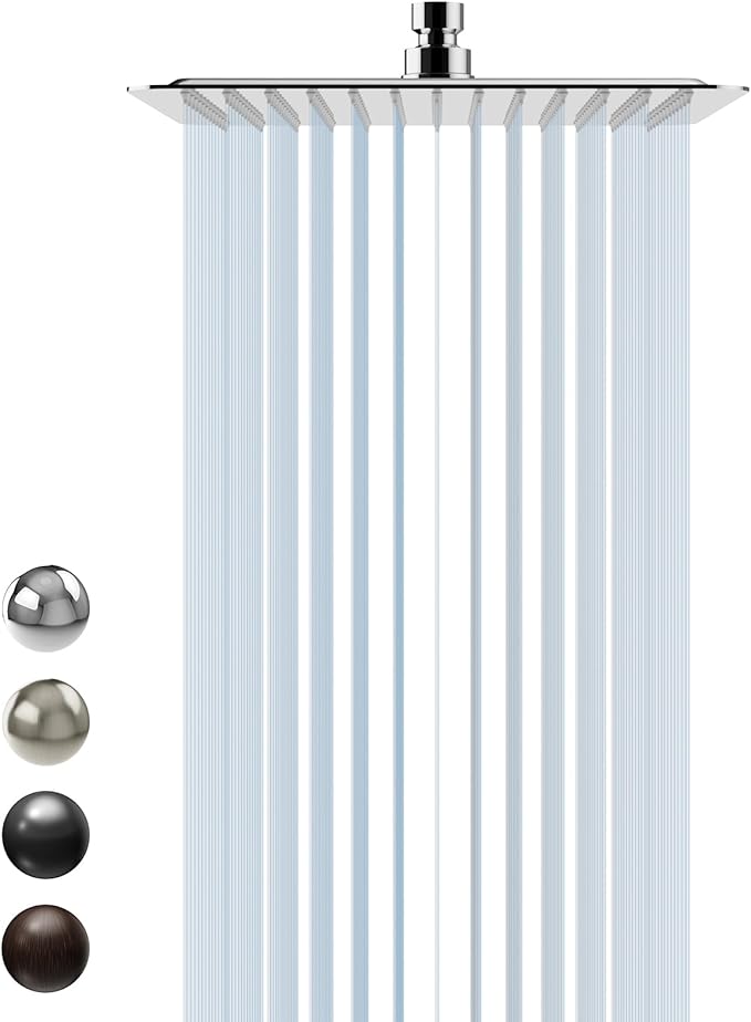 SR SUN RISE Luxury 10 Inch Large Square Stainless Steel Shower Head High Pressure Rainfall Showerhead Ultra Thin Water Saving Polished Chrome