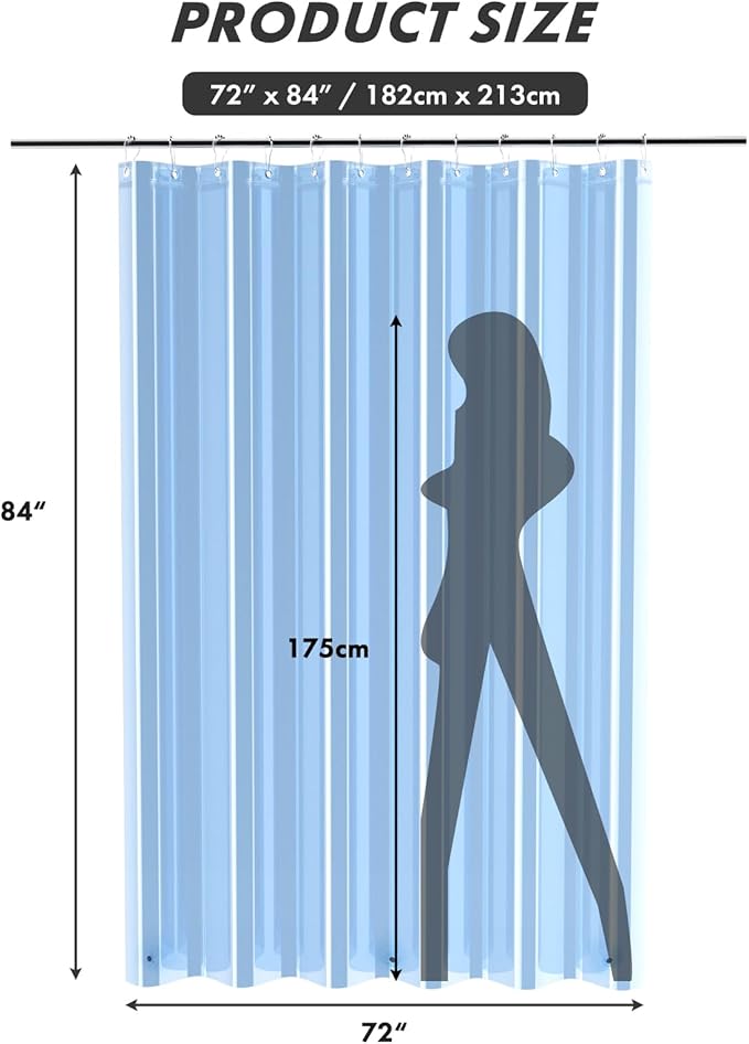 AmazerBath Extra Long Shower Curtain Liner, Clear Blue Shower Liner 84 Inches Long, 72x84 Plastic Shower Curtain Liners, Cute Tall Shower Liner, PEVA Bathroom Shower Curtain Liners & 3 Magnets