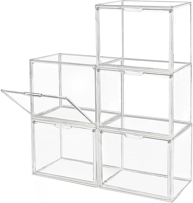 Clear Stackable Plastic Storage Bins with Magnetic Lid, Dustproof Book & Cosmetic Display Cases, Large Figures Collectibles Showcase, Shoe Box, Protection Organizer (L, Count, 5)