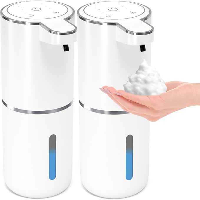 2 Pack Automatic Foaming Soap Dispenser,Touchless Foam Soap Dispenser,12.8oz Rechargeabled Wall Mounted Smart for Bathroom and Kitchen Dish Soap,Easy for Toddlers(White)
