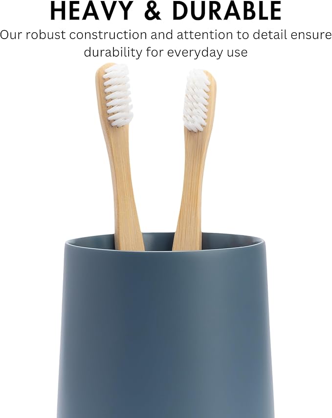Matte Blue Toothbrush and Toothpaste Holder and Cup for Bathroom Vanity and Countertop, Round Organizer for Electric Toothbrushes, Floss, Razors, Cotton, and Mouthwash