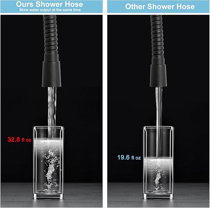 OFFO Shower Hose High Flow 0.43” Large Bore, 80 in Kink Free Stainless Steel Shower Head Hose Replacement G1/2”, Leak-proof Extra Long Flex Handheld for Pet Bathing Cleaning, Matte Black