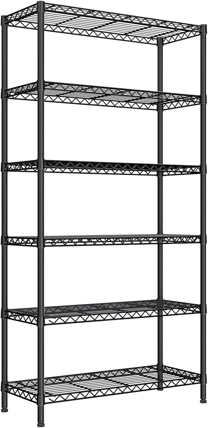 6 Tier Adjustable Storage Shelves,Heavy Duty Metal Utility Shelf 1500LBS Capacity Wire Shelving Unit Organizer Rack for Home Kitchen Pantry Room 14" D x 36" W x 72" H Black
