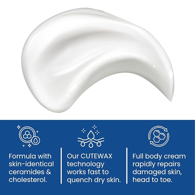 Cutemol CM Emollient Moisturizing Cream - For Severely Dry and Damaged Skin - Natural Beeswax Formulation containing Ceramides - Hydration for Cracked Hands and Feet, Eczema, Psoriasis (8 oz)