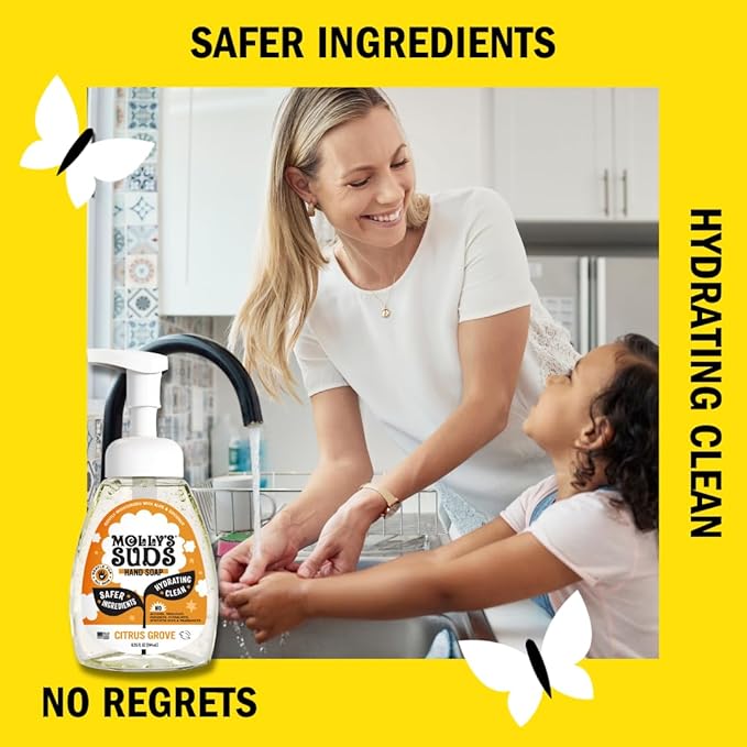 Molly's Suds Foaming Hand Soap - Made with Aloe and Coconut Oil | Moisturizing Hand Wash | Clean Ingredients, Infused with Essential Oils | Citrus Grove - 8.25 Oz (Pack of 3)