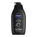 NIVEA Men Active Clean Body Wash with Natural Charcoal for Normal to Oily Skin, 3-in-1 Charcoal Body Wash, Face and Hair, Draws Out Dirt and Impurities, 30 Fl Oz Bottle
