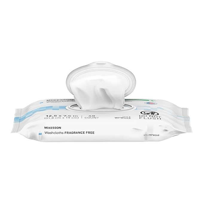 McKesson Washcloth Wipes for Adults, Unscented (3 Pack, 288 Washcloths) Disposable Wash Cloths for Body - Fragrance-Free No-Rinse Formula - Good for Incontinence and Elderly - 96 Wipes Per Pack