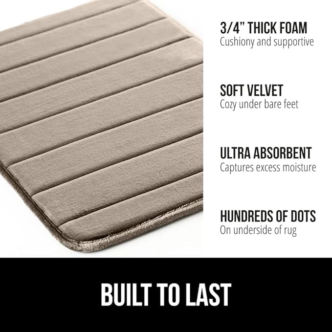 GORILLA GRIP Memory Foam Bath Mat, Soft Absorbent US Designed Bathroom Rug, Gripping Dots Machine Washable Bathmat, Cushioned Floor Mats, Shower Sink Rugs Room Décor Accessories, 30x20 Taupe