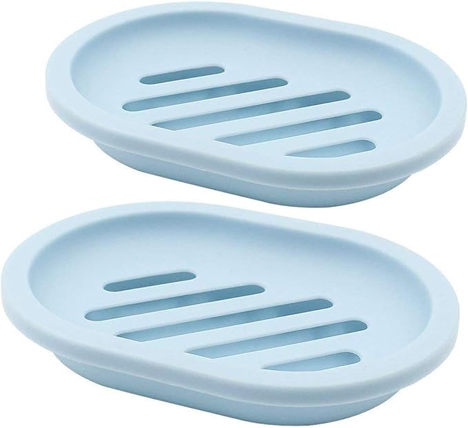 Topsky 2-Pack Soap Dish with Drain, Soap Holder & Saver, Easy Cleaning, Dry, Stop Mushy Soap (Blue)