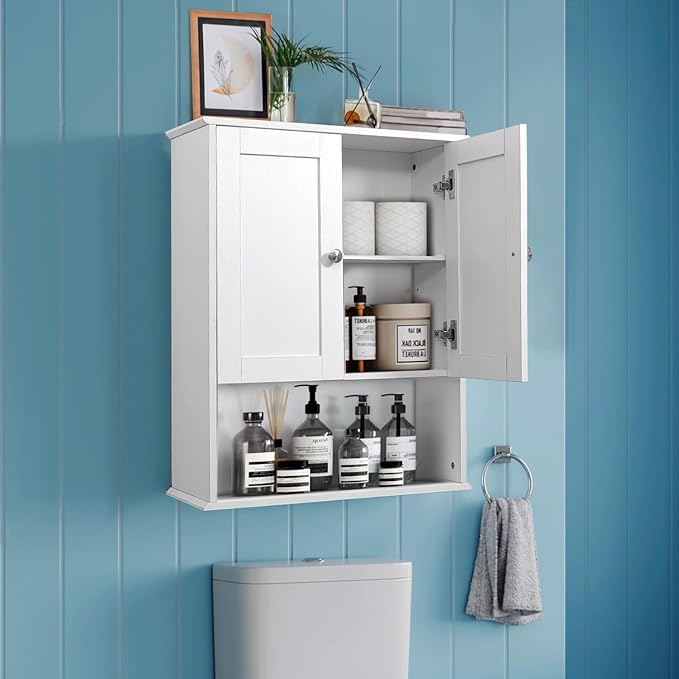 Bathroom Cabinet Wall Mounted Over Toilet Storage Cabinet, 24x30 Inch Wooden White Bathroom Wall Cabinet Above Toilet Storage Medicine Cabinets for Kitchen Laundry Bedroom