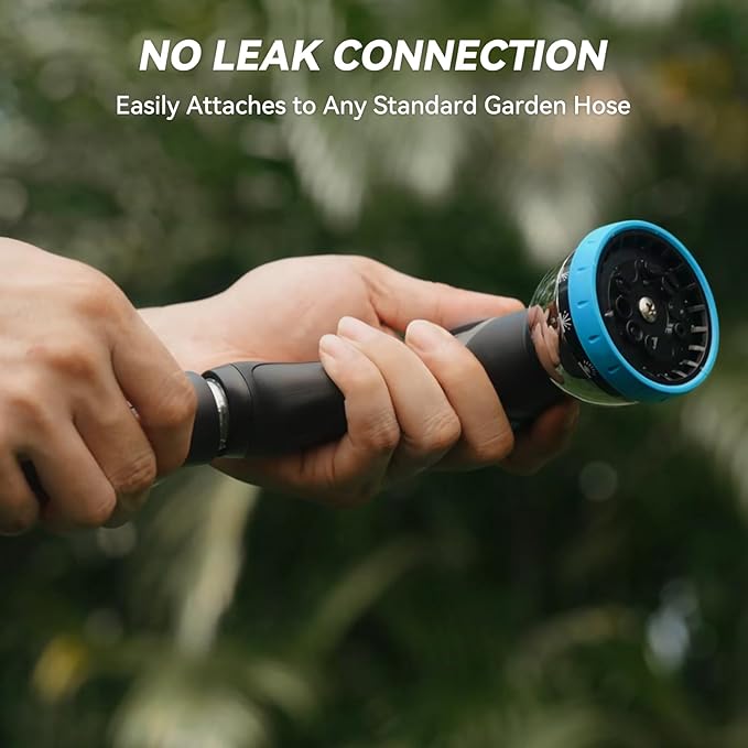 Garden Hose Nozzle, Heavy-Duty Water Hose Sprayer Nozzle with 10 Spray Patterns, Ergonomic Non-Slip Grip, Leak-Free Design, Fits All Standard Garden Hoses for Watering, Car Washing, Cleaning