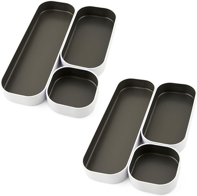 Three by Three Seattle 6 Piece Metal Stacking Bins + Drawer Organizers Set: Elevate Your Desk Organization with Playful Stackable Metal Organizers: Fun, Functional, and Stylish (Gray)