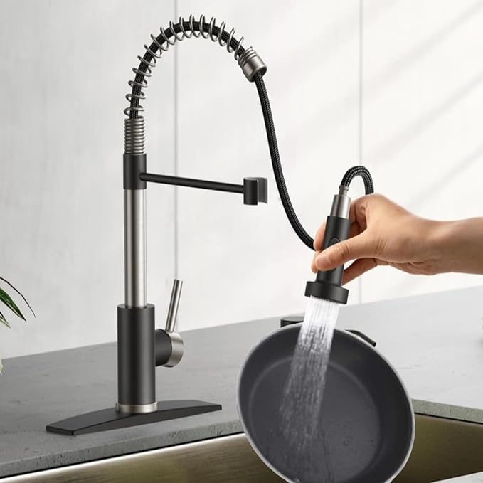 Smart Touch On Kitchen Faucet, 3 Modes Pull Down Sprayer, Sensor Activated, Ceramic Disc Valve, 360-Degree Rotation, 1 or 3 Hole Deck Plate. 10-Year Warranty. (KW-62NR, Brushed Nickel/Black)