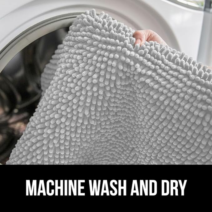 GORILLA GRIP Plush Absorbent Shaggy Chenille Bath Rug Mat for Square Toilet Base with Rubber Backing, Machine Washable Rugs, Soft Microfiber Contour Mats for Toilets, Bathroom Decor, Lt Gray