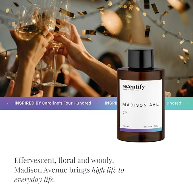 Scentify Madison Ave Aroma Oil Refill Scent for Oil Diffusers Luxurious Relaxing Aromatherapy Fragrance 100ml, 3.38oz