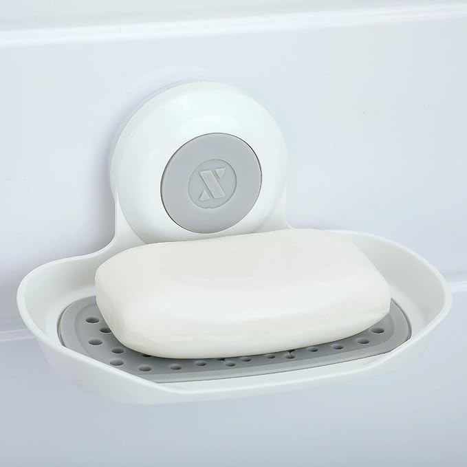 SlipX Solutions Strong Hold Soap Saver, Suction Cup Soap Holder, Must Have Universal Kitchen & Bathroom Shower Accessories (White, Single Tray (2-Pack)