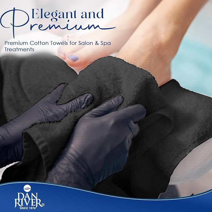 DAN RIVER 100% Cotton Salon Towels Set – 16x26 inches, Pack of 24, Highly Absorbent and Quick-Dry Towels for Hand, Salon, Spa, Beauty, Gyms and Home Hair Care, Black