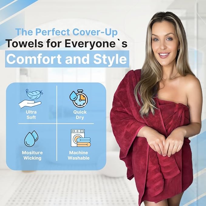 Infinitee Xclusives 100% Cotton Luxury Bath Towels Set of 2 (27x54 Inches) (Burgundy, Bath Towels - Pack 2)