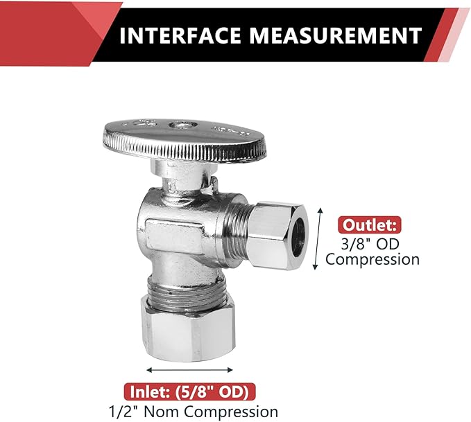 50-Pack EFIELD Angle Stop Valve 1/2" Nominal (5/8" OD) Compression x 3/8" OD, 1/4-Turn,(VALVE116-50PCS)