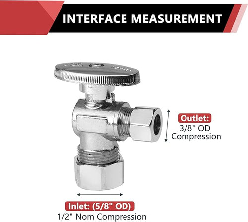 (Pack of 2) EFIELD Angle Stop Valve 1/2" Nominal (5/8" OD) Compression x 3/8" OD, 1/4-Turn,(VALVE116-2PCS)