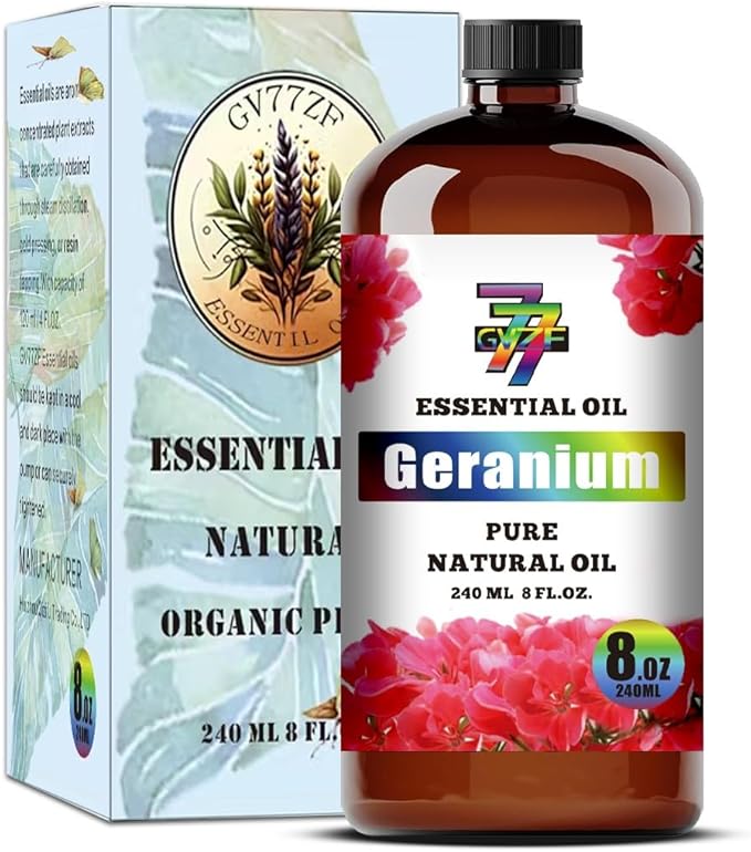 Geranium Essential Oil (8 oz / 240 ml) – Geranium Oils for diffusers, humidifiers, Home Baths, Cleaning Products, Yoga, DIY Soaps and DIY Scented Candles