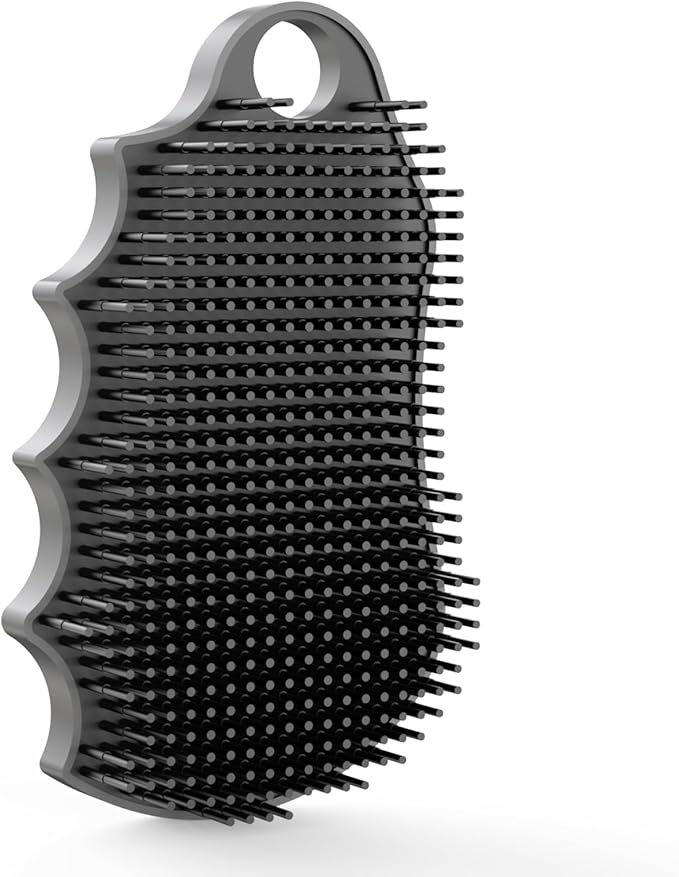 Silicone Body Scrubber Silver-Infused Dual-Sided 3-in-1 for Shower, Body Cleaning+Massage+Exfoliator Body Brush Buffer for Men and Women, Silicone Loofah, Non-Slip Handle (Gray)