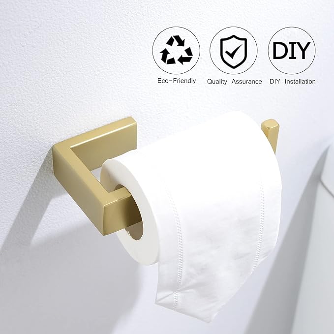 Gold Towel Bar Set 4 Pieces Bathroom Hardware Set Wall Mounted Stainless Steel,Towel Bar+Towel Holder+Towel Hook+Toilet Paper Holder,23.6 inch