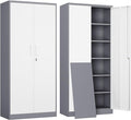 Yizosh Metal Garage Storage Cabinet with 2 Doors and 5 Adjustable Shelves - 71" Steel Lockable File Cabinet,Locking Tool Cabinets for Office,Home,Garage,Gym,School (Gray White)