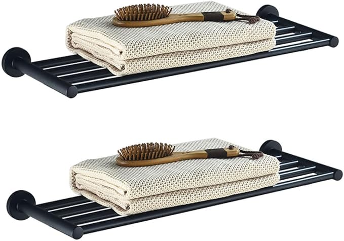Bathroom Towel Rack, Hotel Style Towel Racks for Bathroom Wall Mounted, Modern Towel Bar Rack 23.6 Inch, 2-Tier Towel Shelves, Black