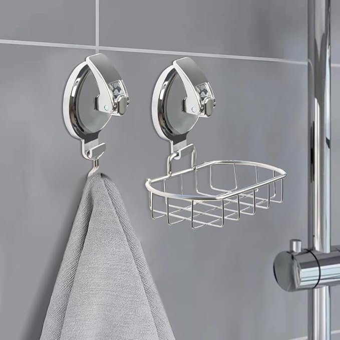 Heavy Duty Vacuum Shower Hooks, Glass Suction Cup Bathroom Robe Hooks - Reusable, No Hole Punched, for Garland Decoration (Gold, 2 Pack)
