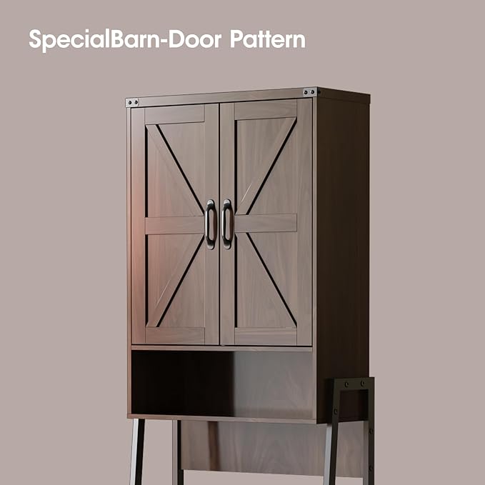 Over The Toilet Storage Cabinet with 2-Door Design Bathroom Organizers and Storage with Anti-Tip Device Over Toilet Organizer with Shelves for Bathroom,Restroom,Laundry Espresso
