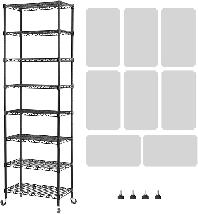 SINGAYE 8 Tier Shelf Organizer Storage Metal Shelves Garage Wire Shelving Unit Pantry Rack Adjustable Standing Storage for Kitchen Closet Laundry Bathroom Pantry 12" D x 22" W x 74" H Black