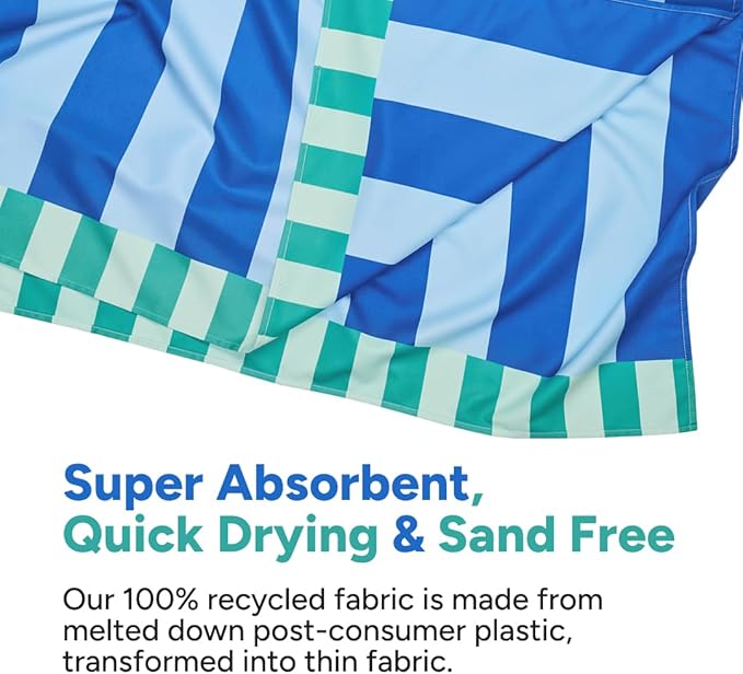 Dock & Bay Beach Towel - Quick Dry, Sand Free - Compact, Lightweight - 100% Recycled - Includes Bag - Blue Sky - Extra Large (200x90cm, 78x35)