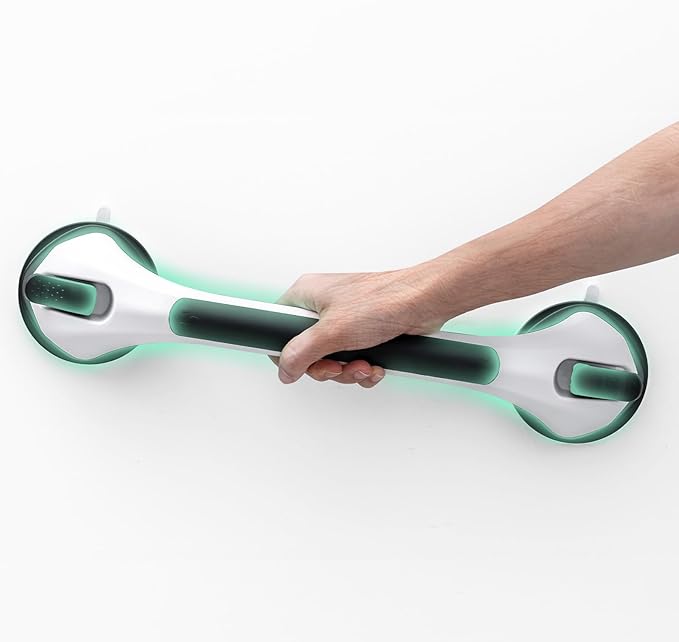 Grab Bars for Bathtubs and Showers Glow in The Dark, 17 inch Suction Grab Bar, Shower Handle Safety Grip Handrail for Seniors and Elderly, Removable Waterproof No Drilling, Black