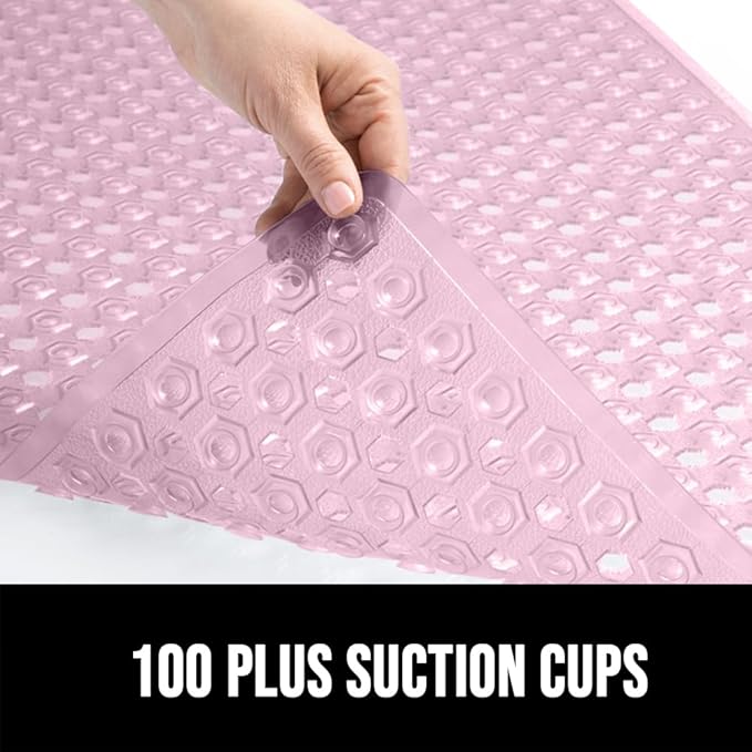 GORILLA GRIP Patented Square Shower Stall Mat, Small Bathtub Floor Mats for Stand Up Showers, Suction Cups and Drainage Holes, Machine Wash, Soft on Feet, Bathroom Accessories 21x21 Inch, Light Pink