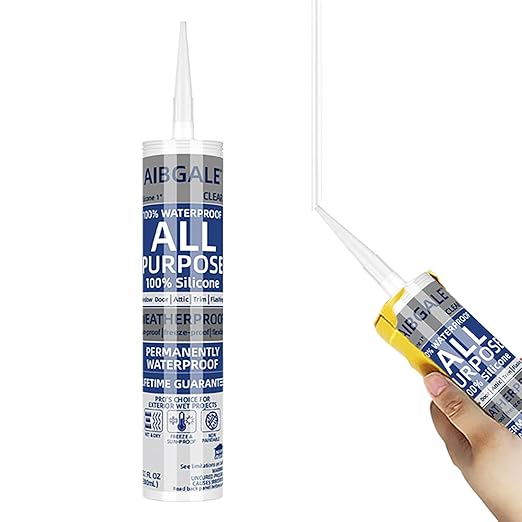 Clear Silicone Sealant, All-Purpose 100% Waterproof Silicone Caulk, Adhesive Caulking Tool for Indoor & Outdoor Windows, Aquarium, Bathroom Auto Leak Seal, 10.1 oz Cartridge, 1 Packs (1)