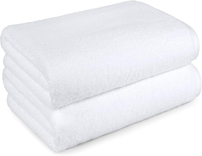 Amazon Basics 2 Piece Quick-Dry Oversize Bath Towel, 100% Cotton, White, 62" x 30"
