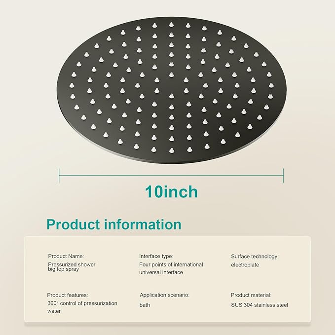 All Metal Rain Shower Head - Heavy Duty Stainless Steel, Easy Install, High Water Flow, Ultra-Thin Modern Design for Bathroom (D-Matte Black, 10)（BNW0088）